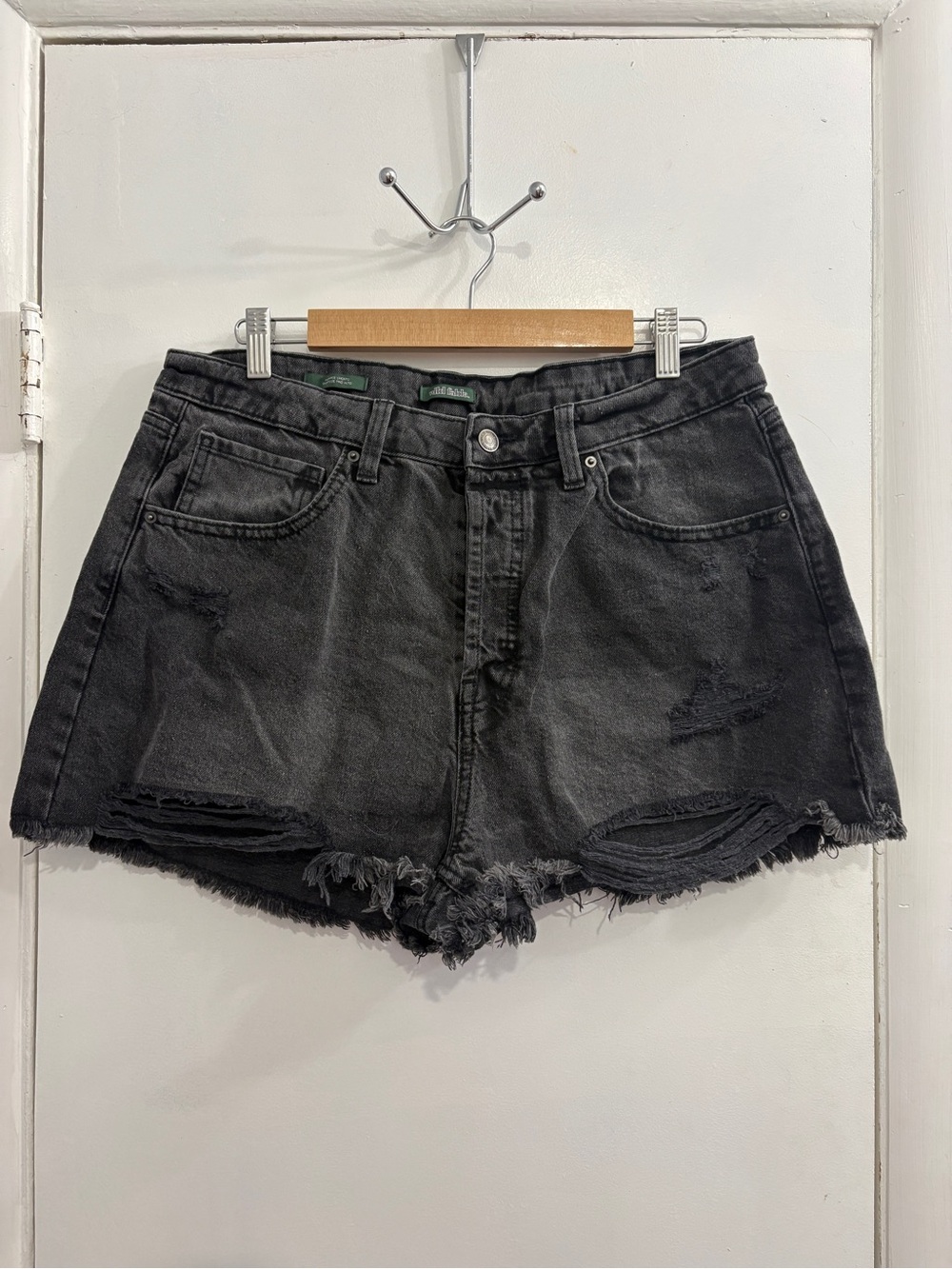 High-Waist Black Distressed Women's Denim Shorts